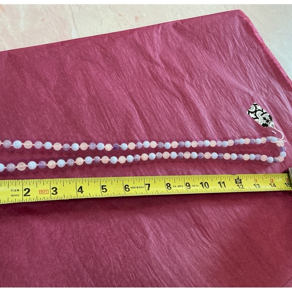 Amethyst, Lace Agate, pink quartz knotted between stone bead necklace -no clasp - Picture 5 of 9